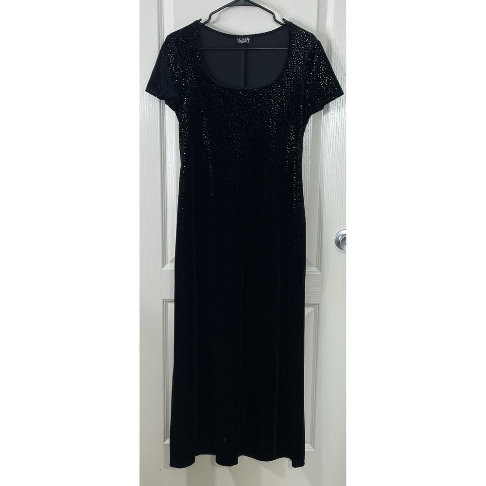 Vintage Helene Blake Womens Velvet Maxi Dress Size M Black Witchy Y2K Whimsigoth